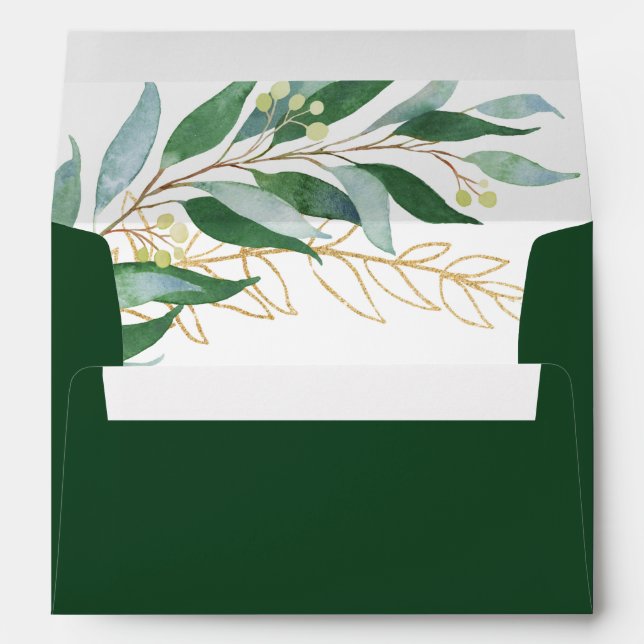 Elegant Foliage Botanical Gold And Green Wedding Envelope (Back (Bottom))