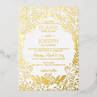 Elegant Foliage Botanical Wedding Foil Invitation