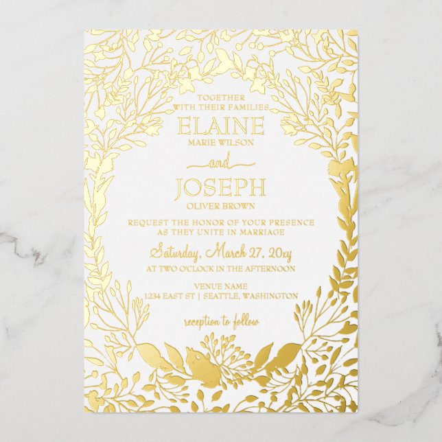 Elegant Foliage Botanical Wedding Foil Invitation (Front)