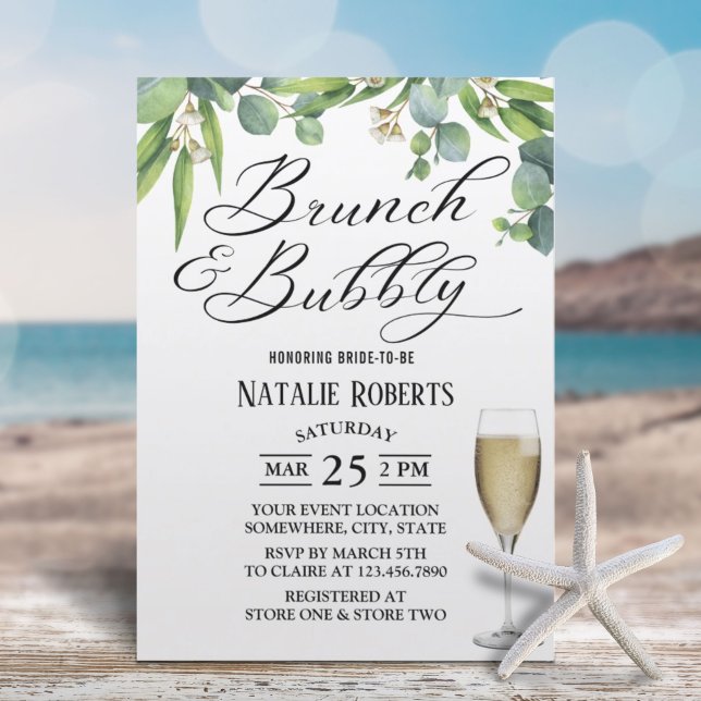 Elegant Foliage Brunch & Bubbly Bridal Shower Invitation
