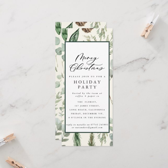 elegant foliage Christmas holiday party Invitation (Front/Back In Situ)