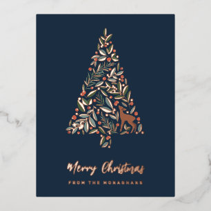 Elegant Foliage Christmas Tree   Little Deer   Foil Holiday Postcard