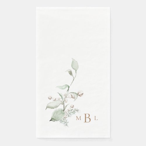 Elegant Foliage  Cotton Monogram Wedding Paper Guest Towels