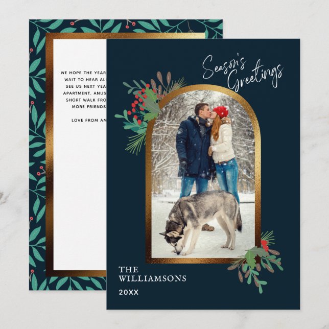 Elegant Foliage Custom Photo Season's Greetings Holiday Card (Front/Back)