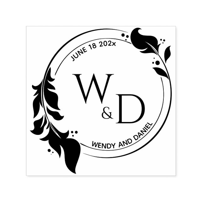 Elegant Foliage Double Ring Monogram Self-inking Stamp (Design)