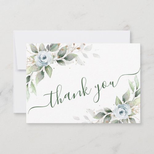 Elegant Foliage Dusty Blue Flowers Thank You Card