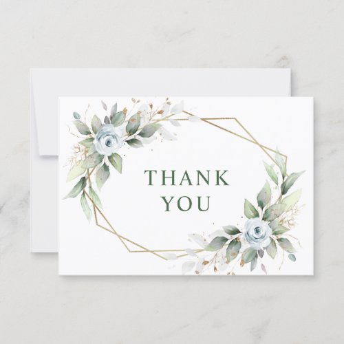 Elegant Foliage Dusty Blue Flowers Thank You Card