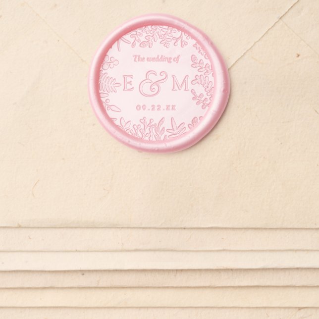 Elegant Foliage Floral Wedding Wax Seal Sticker (Front)