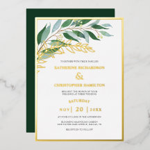 Elegant Foliage Forest Green Gold Leaf Wedding