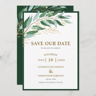 Elegant Foliage Forest Green Photo Wedding Save The Date