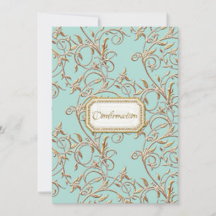 Elegant Foliage Gold Aqua Girl Cross Confirmation Invitation