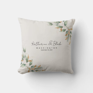 Elegant Foliage & Gold Custom Names Wedding   Throw Pillow