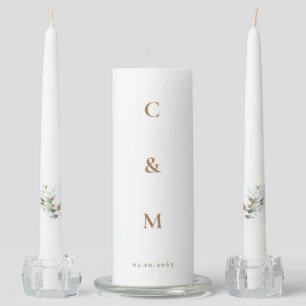 Elegant Foliage Gold Monogram Wedding Unity Candle Set