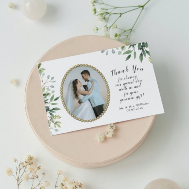 Elegant Foliage & gold pearl wedding Thank You Card (Creator Uploaded)