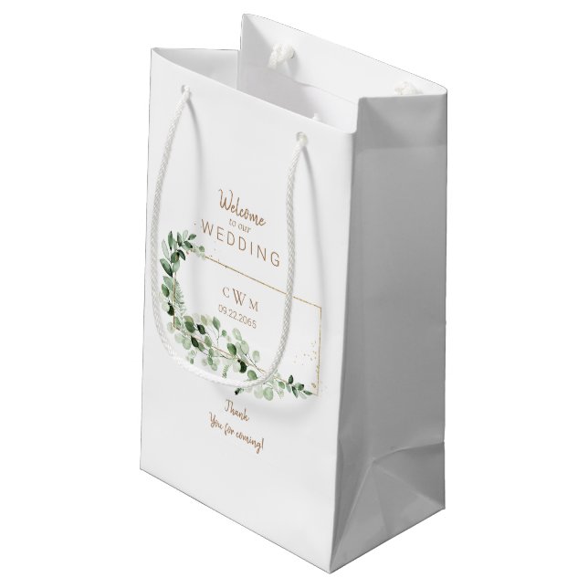 Elegant Foliage & Gold Wedding Favor Thank You Small Gift Bag (Back Angled)