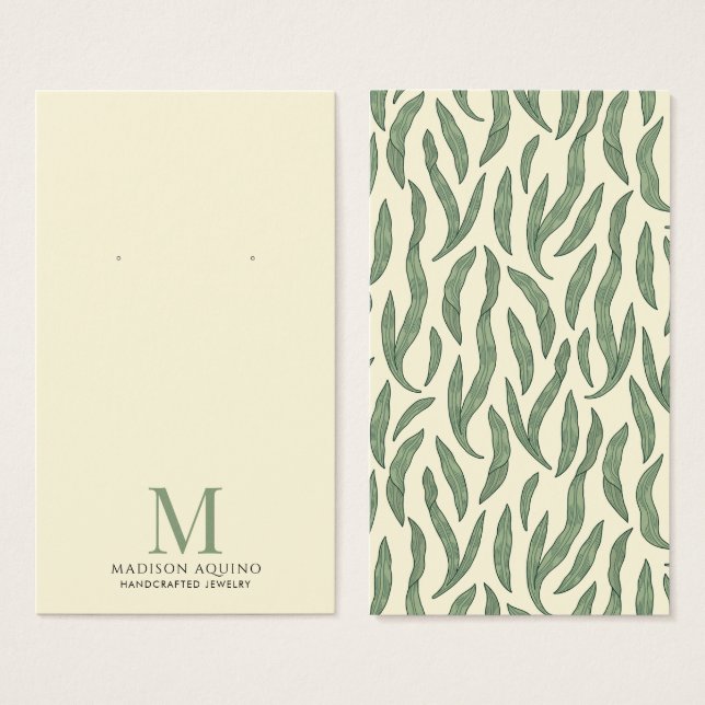 Elegant Foliage Green Cream Earring Display Cards (Front & Back)