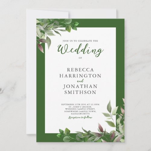 Elegant Foliage Green Leaf Wedding Invitation