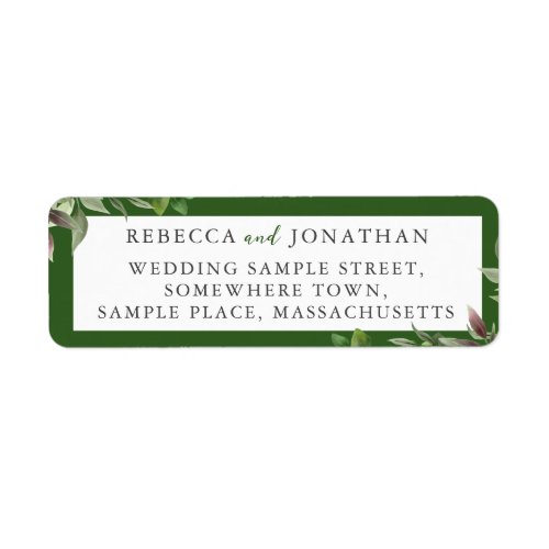 Elegant Foliage Green Wedding Return Address Label