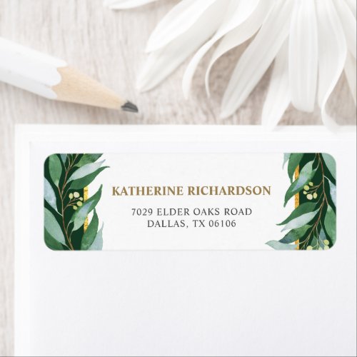 Elegant Foliage Green Wedding Return Address Label