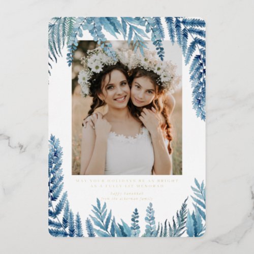 Elegant Foliage  Hanukkah Photo Collage Card