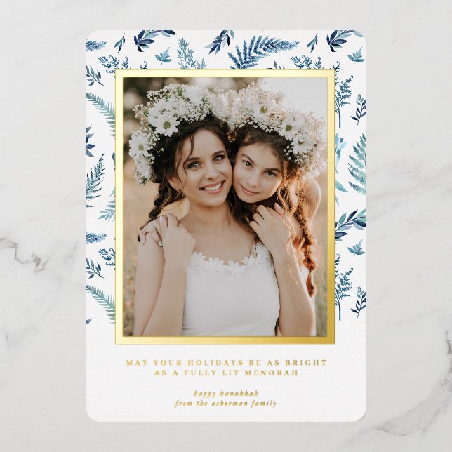 Elegant Foliage | Hanukkah Photo Collage Card (Front)