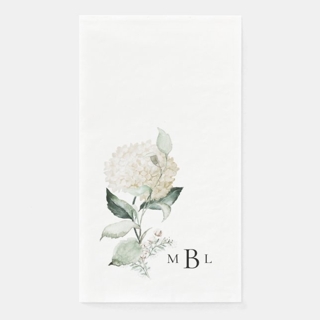 Elegant Foliage & Hydrangea Monogram Wedding Paper Guest Towels (Front)