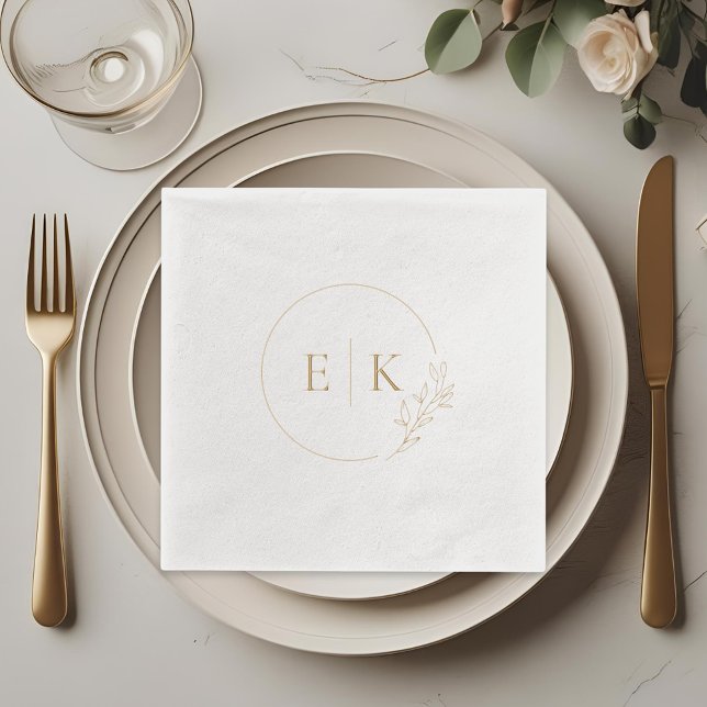 Elegant Foliage Initials Wedding Logo Foil Napkins (Creator Uploaded)