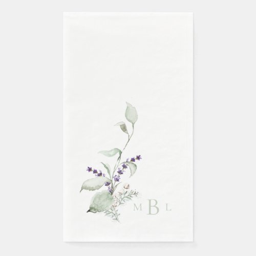 Elegant Foliage Lavender Mint Monogram Wedding  Paper Guest Towels