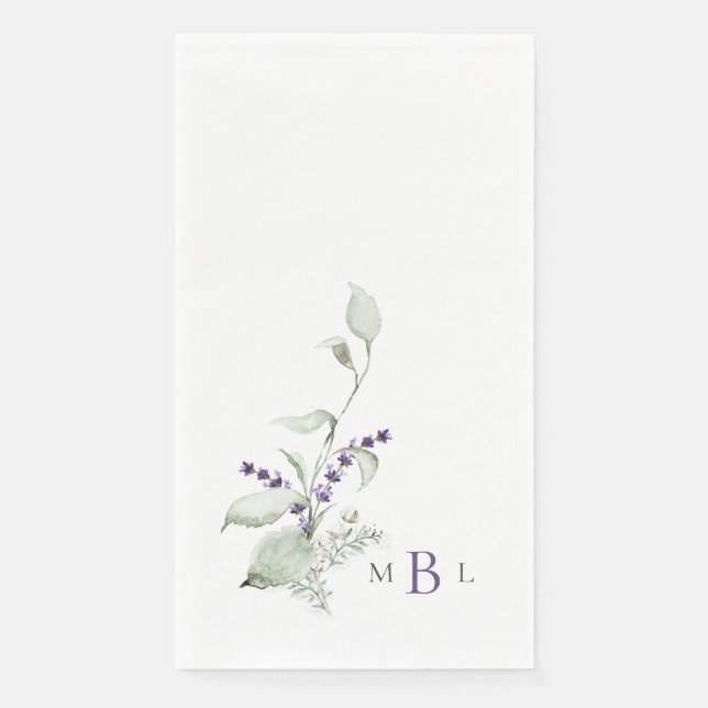 Elegant Foliage & Lavender Monogram Wedding II Paper Guest Towels (Front)