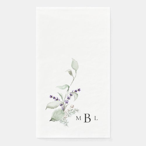 Elegant Foliage Lavender Monogram Wedding  Paper Guest Towels