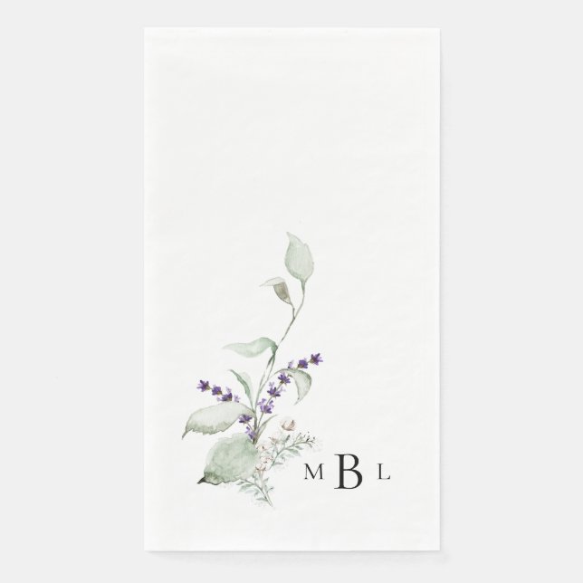 Elegant Foliage Lavender Monogram Wedding  Paper Guest Towels (Front)
