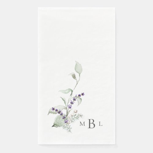 Elegant Foliage  Lavender Monogram Wedding Paper Guest Towels