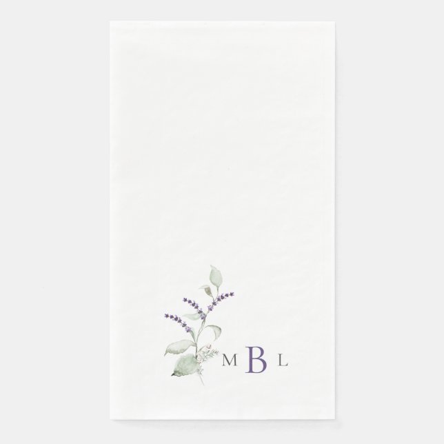 Elegant Foliage Lavender Monogram Wedding  Paper Guest Towels (Front)