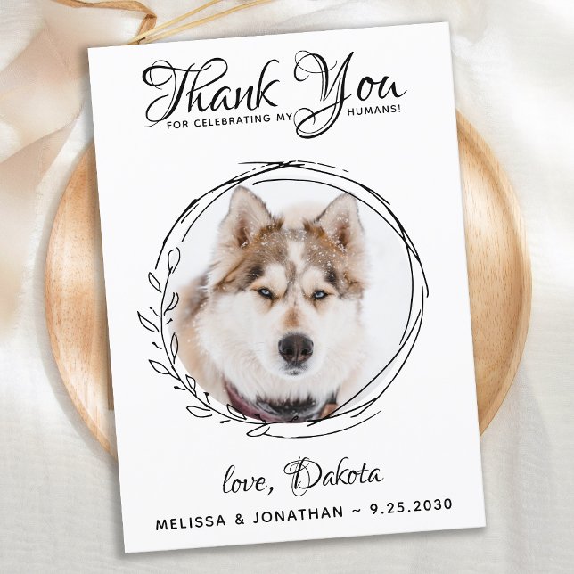 Elegant Foliage Leaves Pet Photo Dog Wedding Thank You Card (Creator Uploaded)