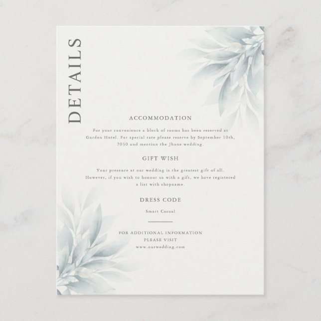 Elegant Foliage Modern Details Enclosure Card (Front)