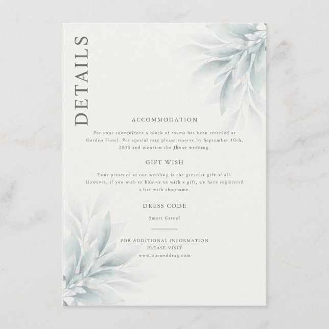 Elegant Foliage Modern Details Enclosure Card (Front)