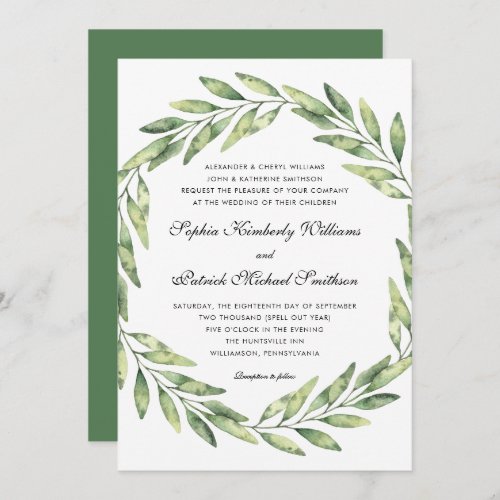 Elegant foliage  parents hosting wedding invitation