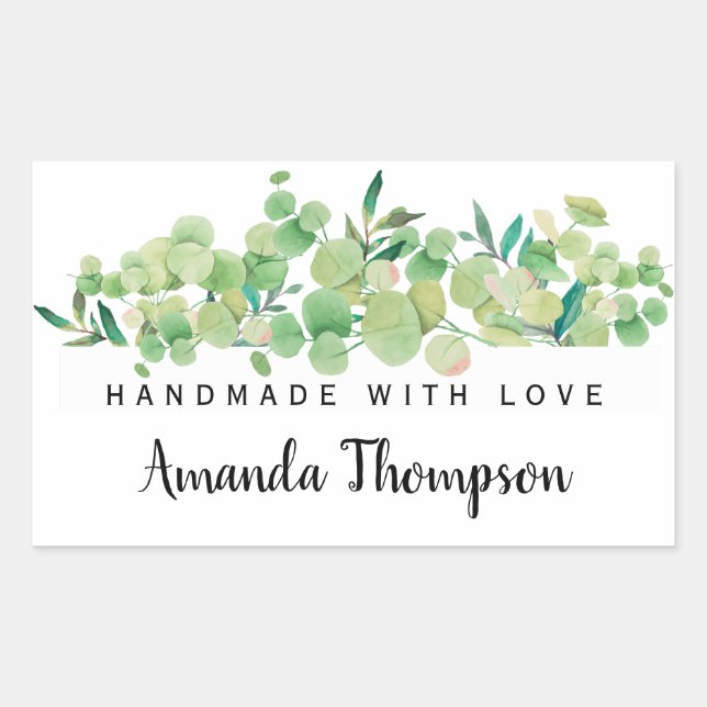 Elegant Foliage Personalized Handmade With Love Rectangular Sticker (Front)