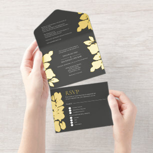 Elegant Foliage Personalized Wedding All In One Invitation
