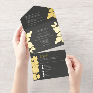 Elegant Foliage Personalized Wedding All In One Invitation