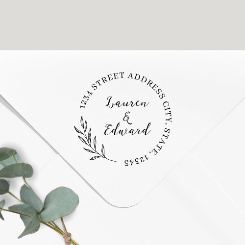 Elegant Foliage Round Wedding Return Address Self_inking Stamp
