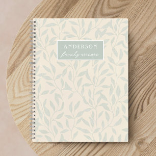 Elegant Foliage Sage and Beige Family Recipe Notebook