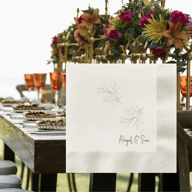 Elegant Foliage Script Cream Wedding Napkins (Creator Uploaded)