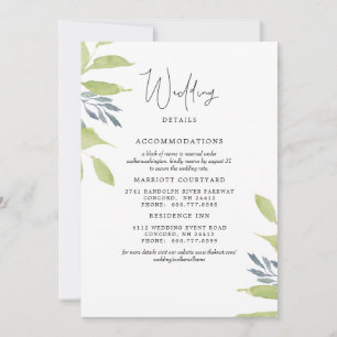 Elegant Foliage Simple Wedding 2 Hotels Details Invitation