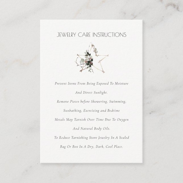 Elegant Foliage Star Wreath Festive Jewelry Care Business Card (Front)