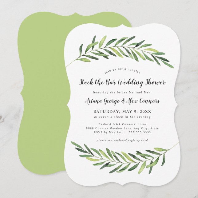 Elegant foliage stock the bar wedding shower invitation (Front/Back)