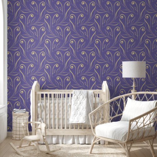 Elegant Foliage  Swirls Chic Classy Purple  Gold Wallpaper