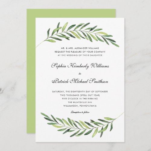 Elegant foliage  traditional wording wedding invitation