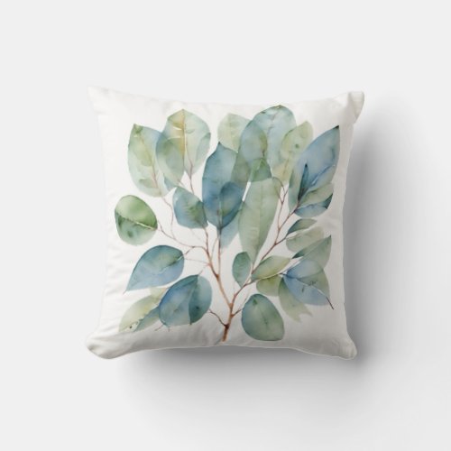 Elegant foliage watercolor green teal botanical throw pillow