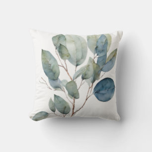 Elegant foliage watercolor green teal leaf patern outdoor pillow